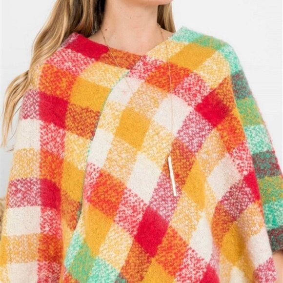 MULTI COLOR PLAID PRINT PONCHO - SOFT - Picture 8 of 8